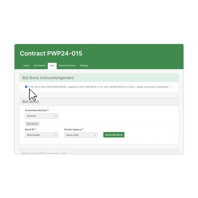 BidExpress_Vendors_Online-Bond-Verification gif showing how to verify bonds in Bid Express for Vendors