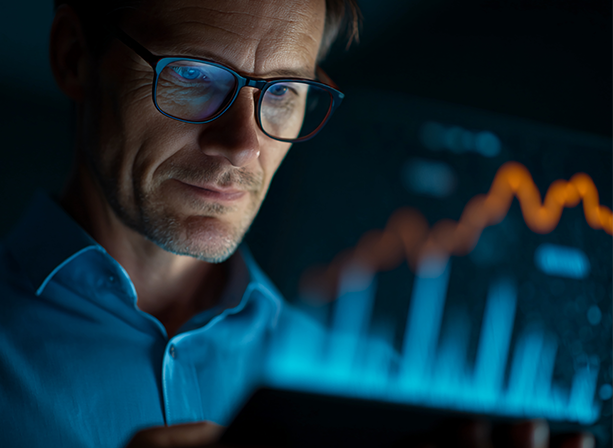 middle aged man reviewing data