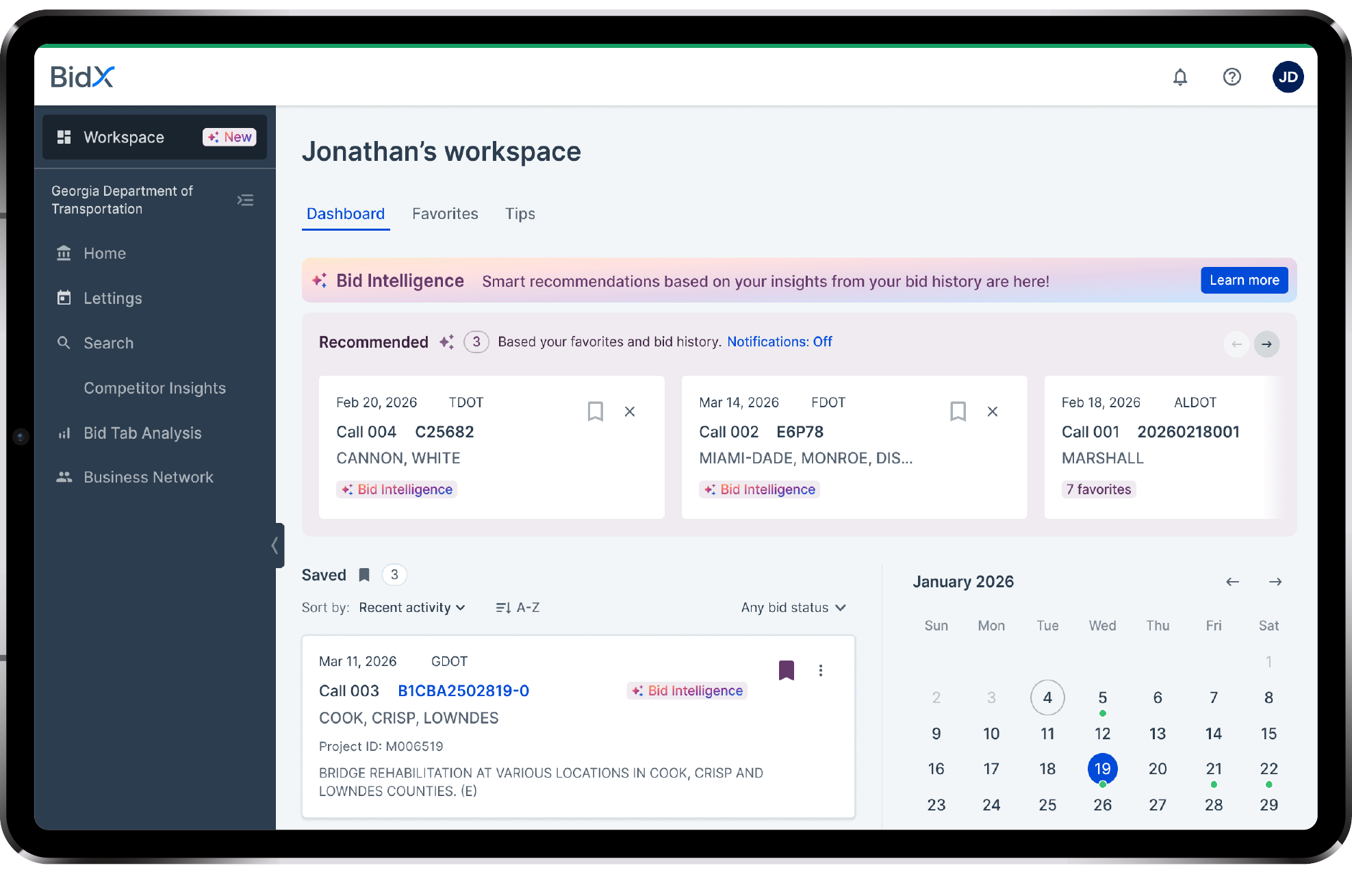 Bid Intelligence on Tablet